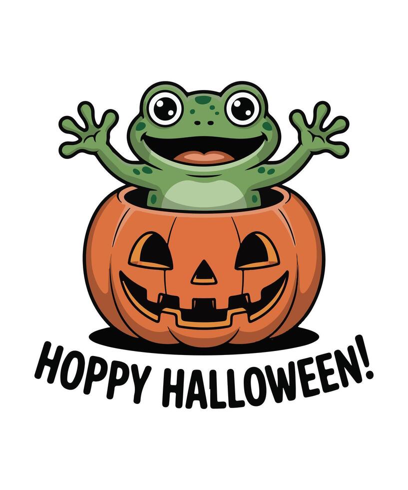 Hoppy Halloween Frog in Pumpkin Illustration. Happy Halloween Graphics Design vector