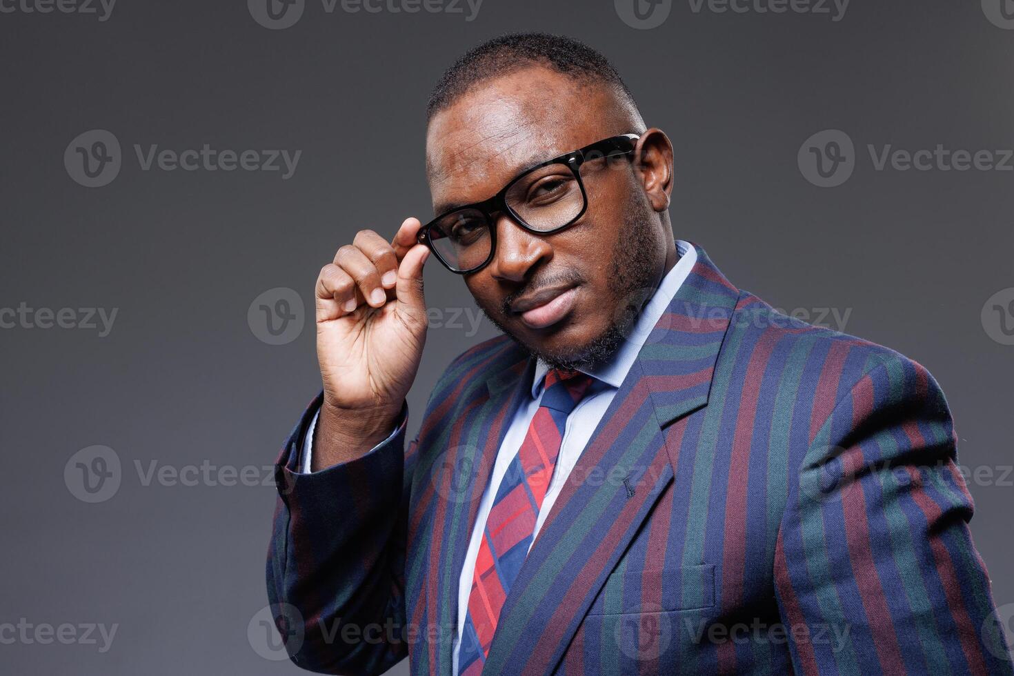 Confident African Businessman in Trendy Glasses Stylish Portrait of Modern Professional Leader photo