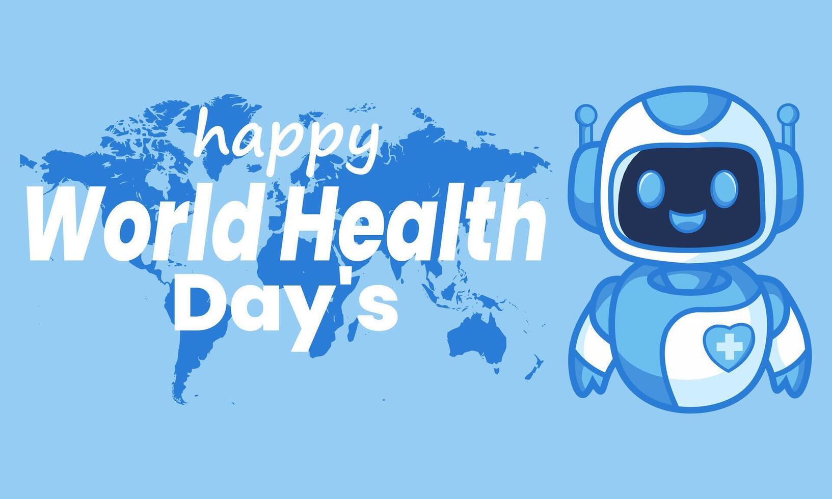 Medical robot cartoon, World Health Day, global health tech. vector