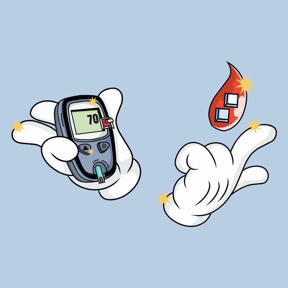 blood sugar testing, easily recognizable for health education or promotional materials. The visual connection between the glucometer and blood sugar is key. vector