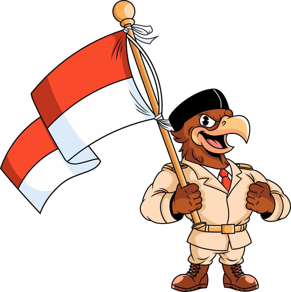 Cartoon eagle with Indonesian flag vector