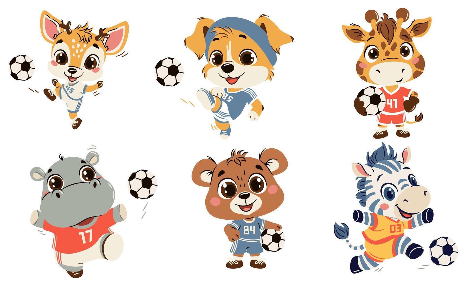 Cartoon animals playing soccer together vector
