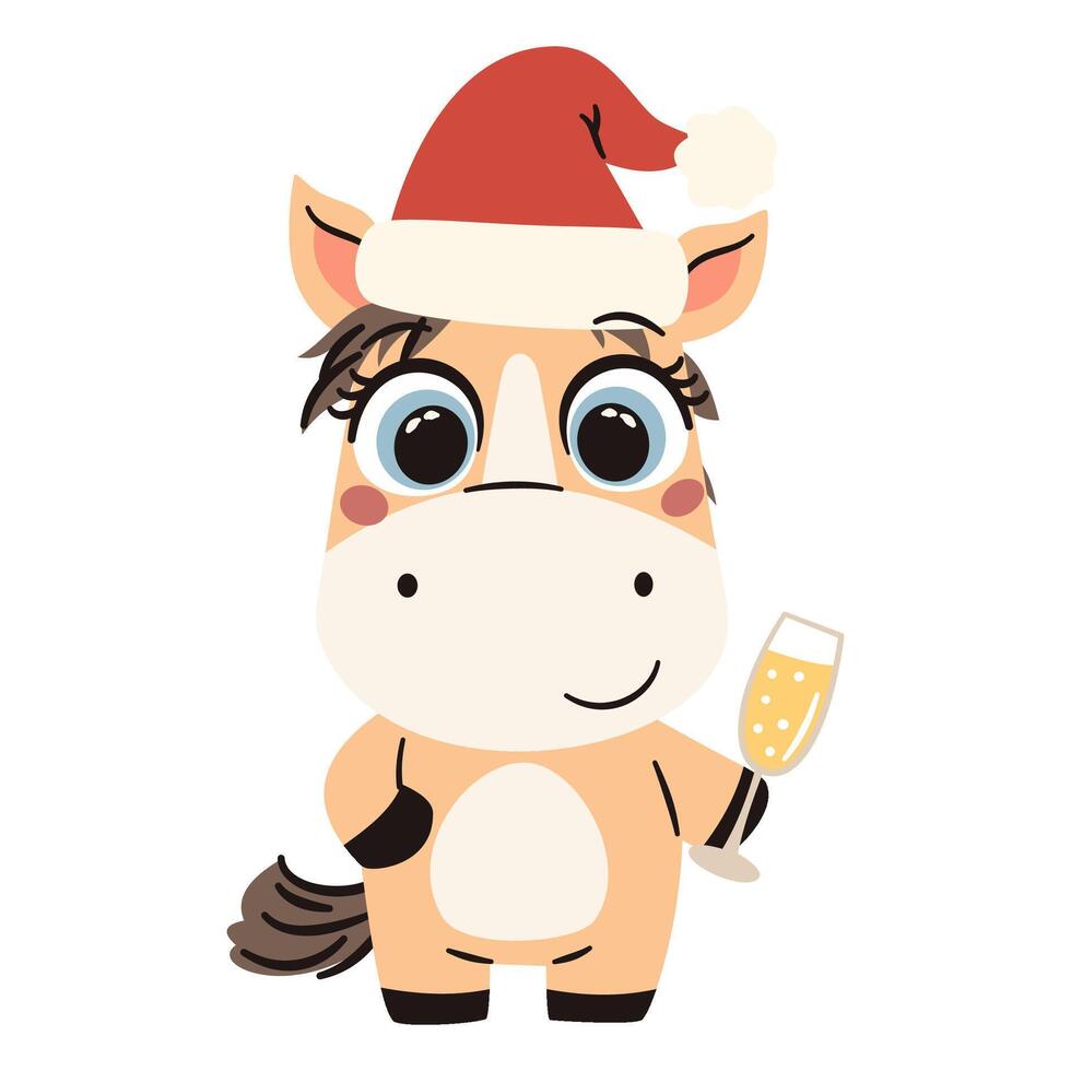 Cartoon horse in Santa hat vector