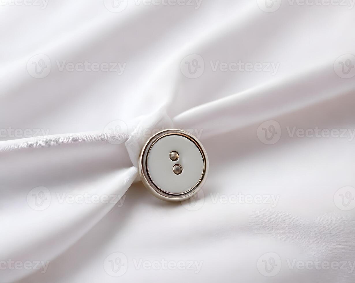 Elegant Two-Hole Pearl Button on White Silk Fabric photo