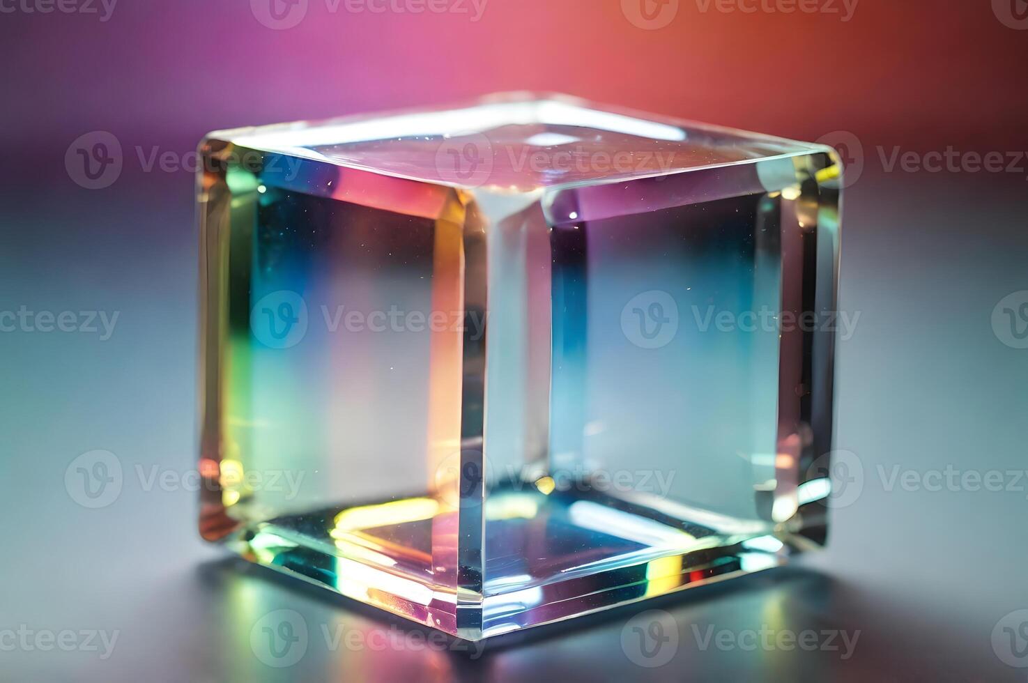 Iridescent Glass Cube, A Study in Light and Geometric Form photo