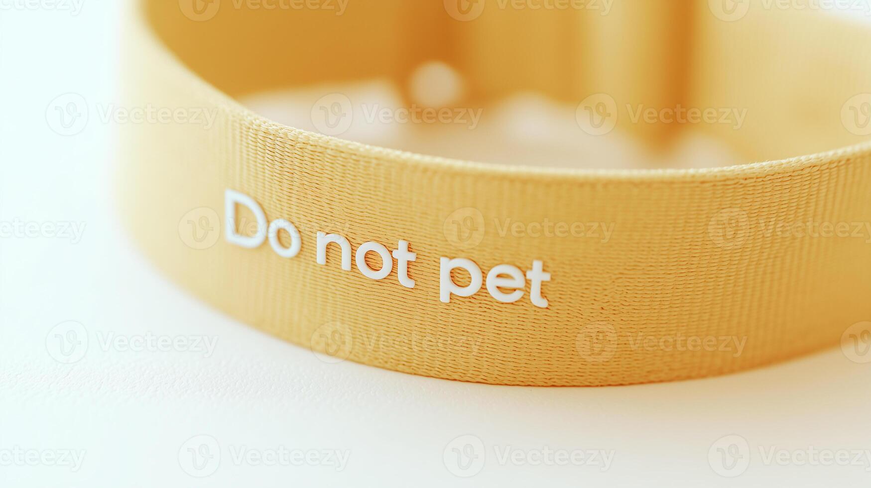 Yellow dog collar with Do not pet warning text for anxious dogs. Safety awareness collar communicating boundaries to strangers about reactive or nervous pets. photo