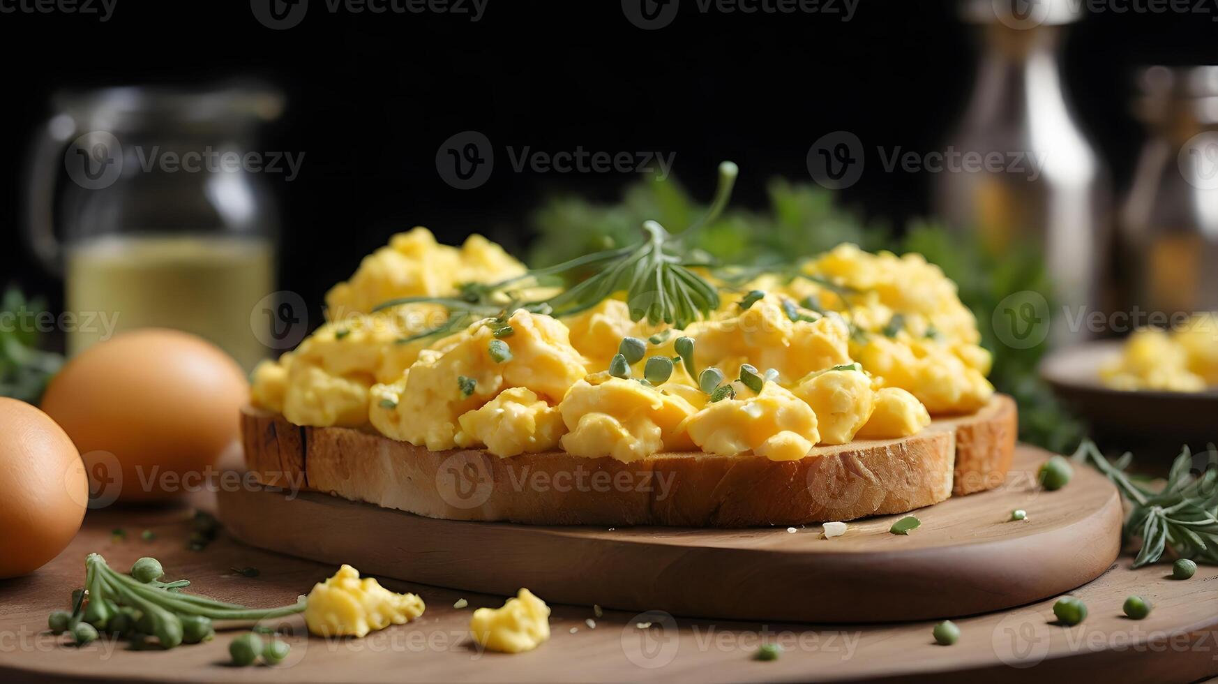 Scrambled Eggs on Toast with Herbs and Microgreens photo