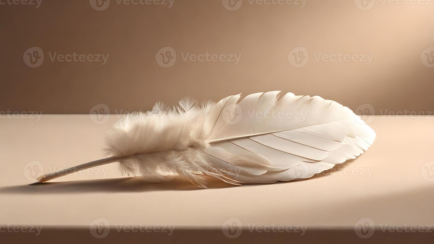 Delicate White Feather on Beige Surface, Soft Light photo