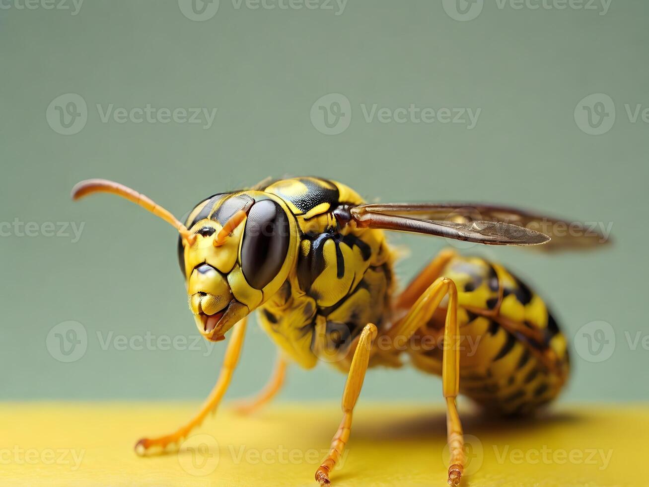 Closeup of a Yellow Jacket Wasp on Yellow Surface photo