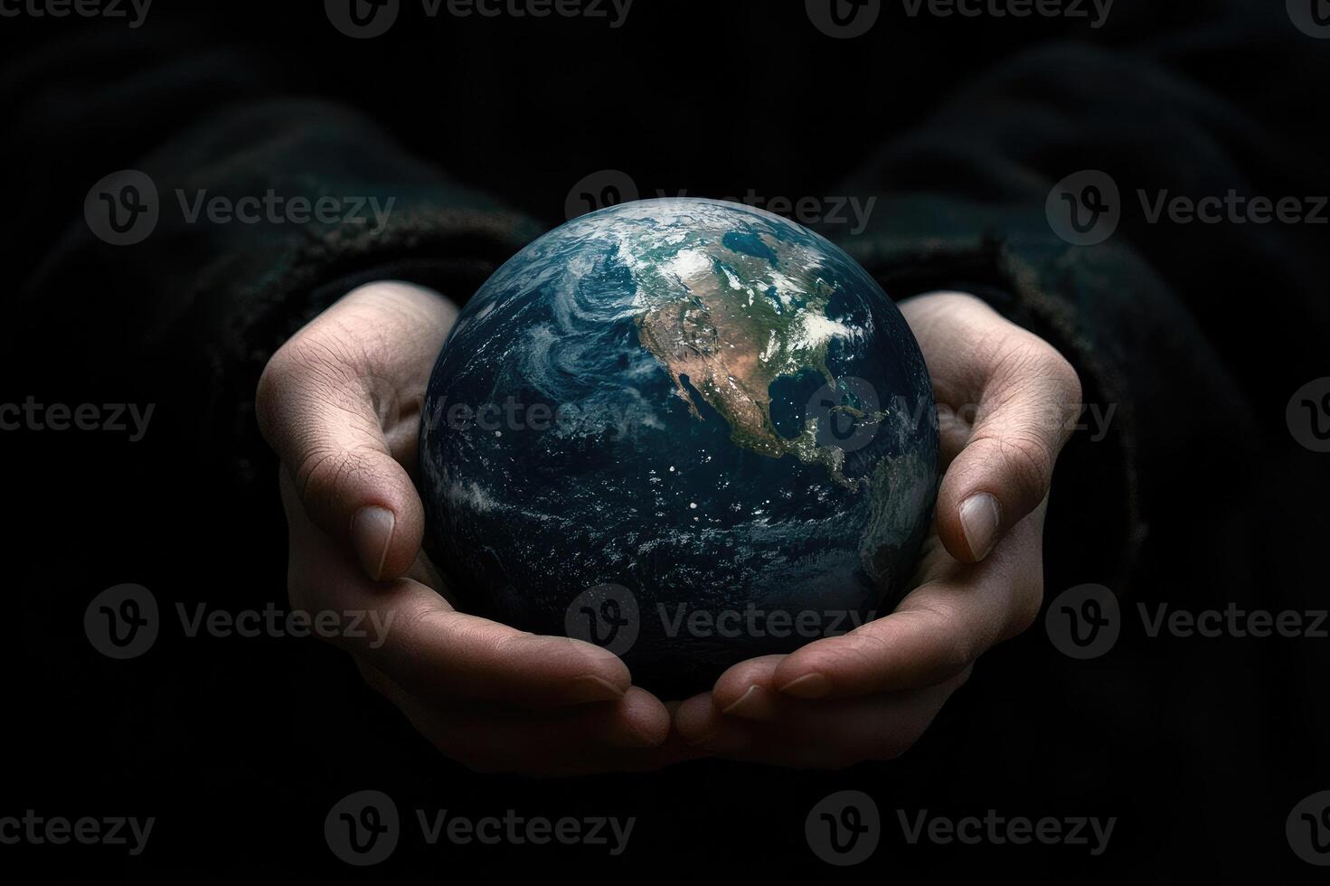 Person holding earth globe in hands environmental conservation concept photo