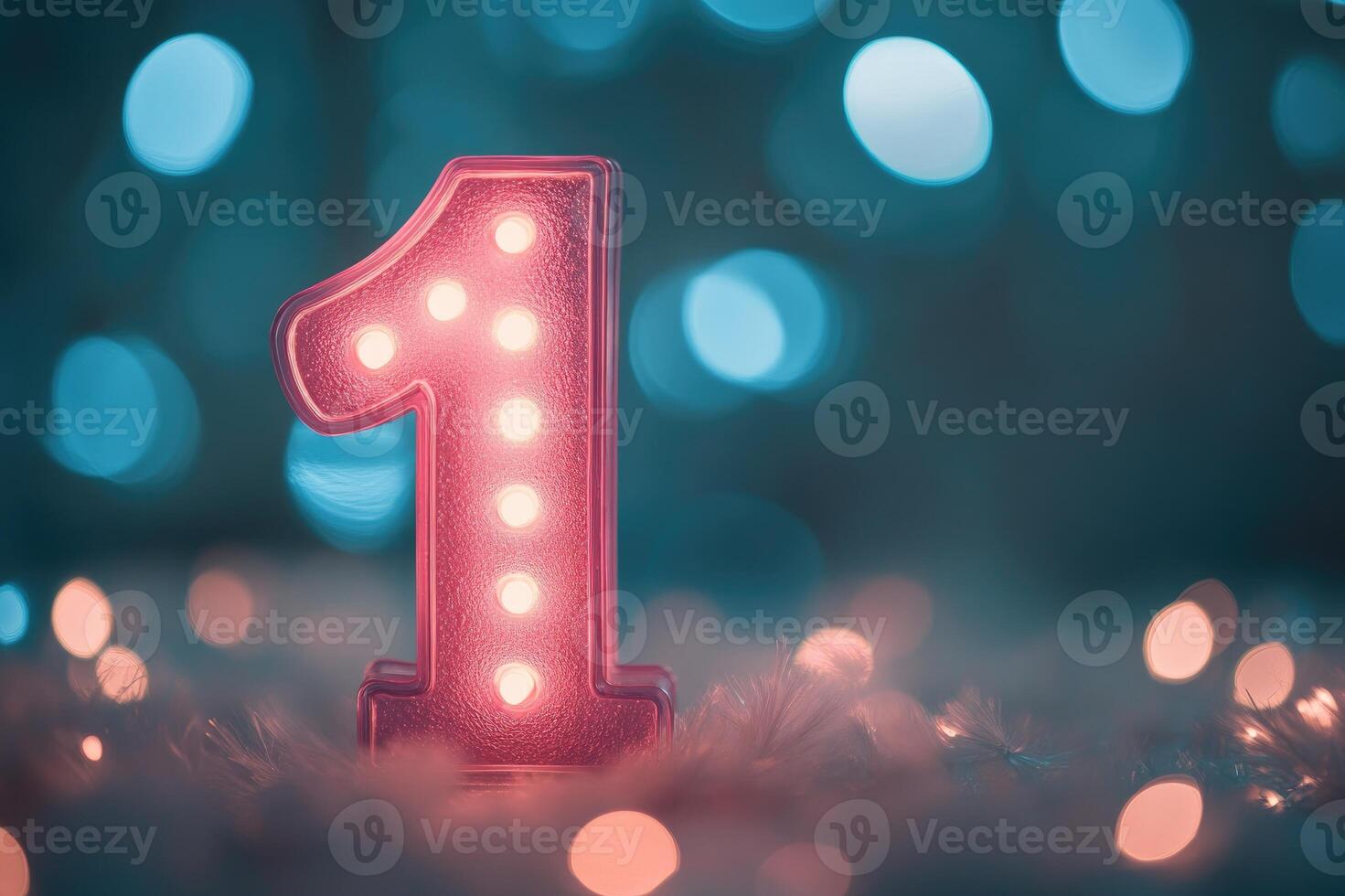 Number one illuminated with led lights on a festive background photo