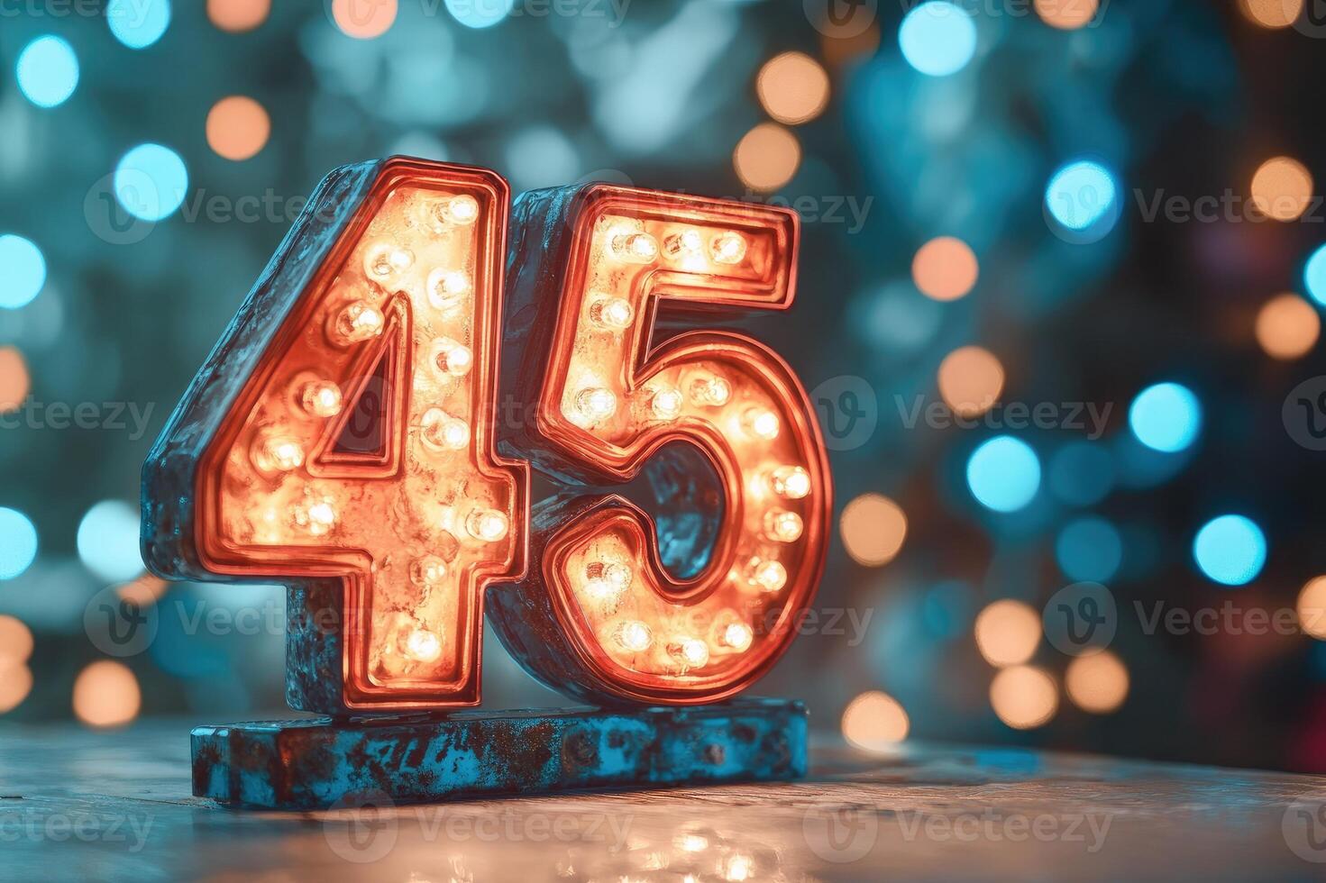 Number forty-five sign celebrating an anniversary with bright lights photo