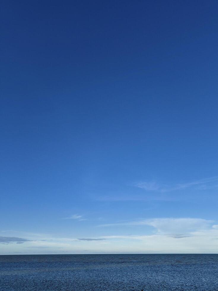 Clear Blue Sky and Calm Ocean HorizonTranquil Nature Seascape photo