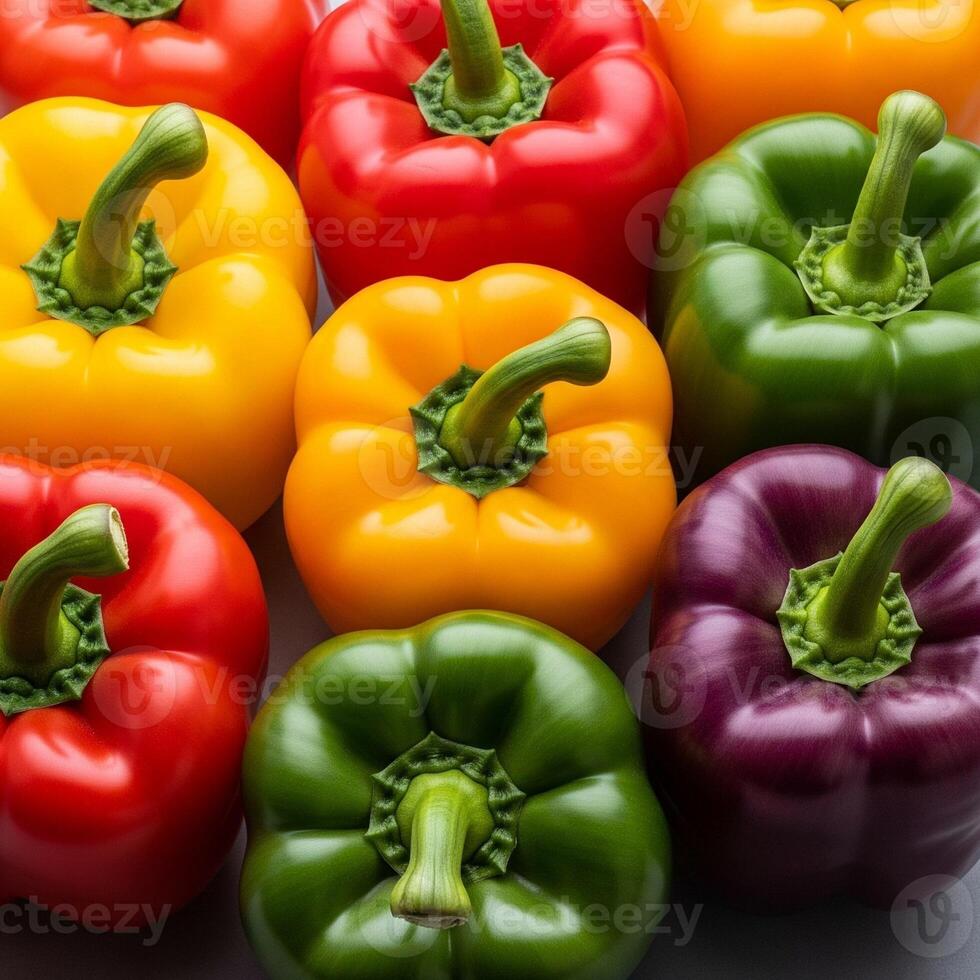 A group of colorful peppers on a white background photo