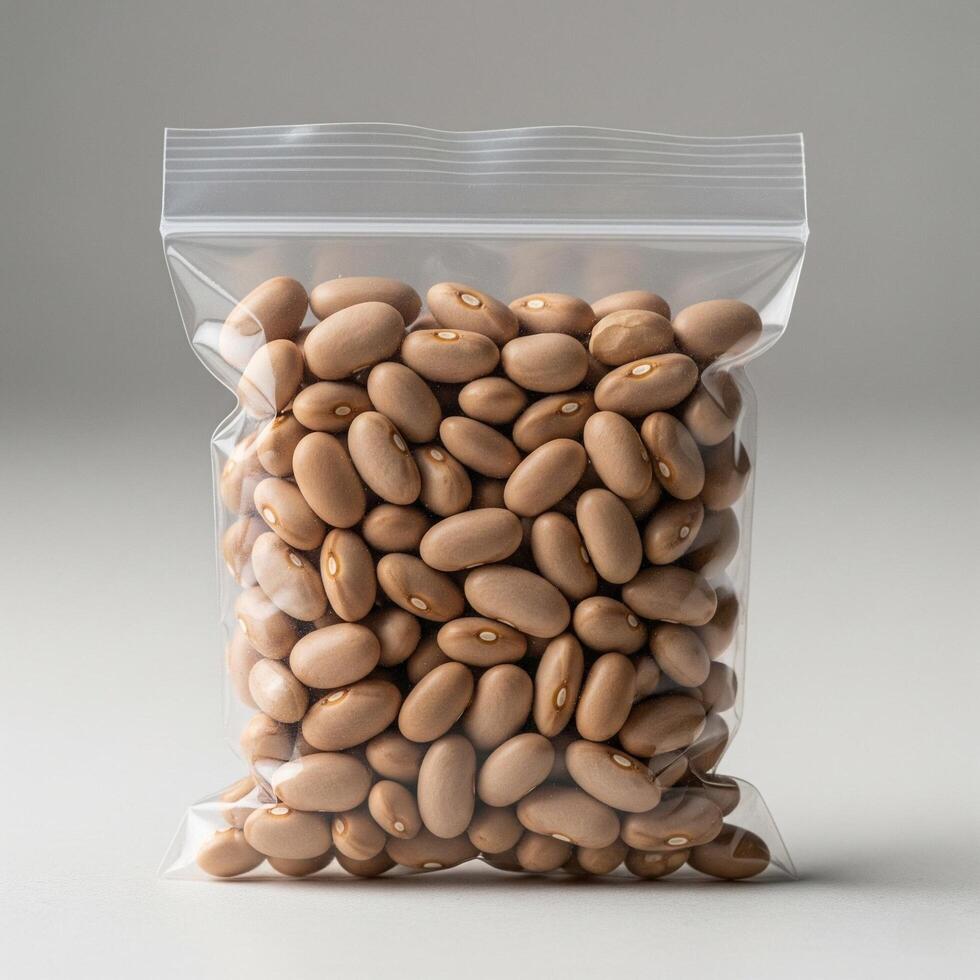A bag of beans in a clear plastic bag photo