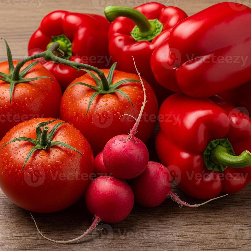A group of red peppers and tomatoes photo