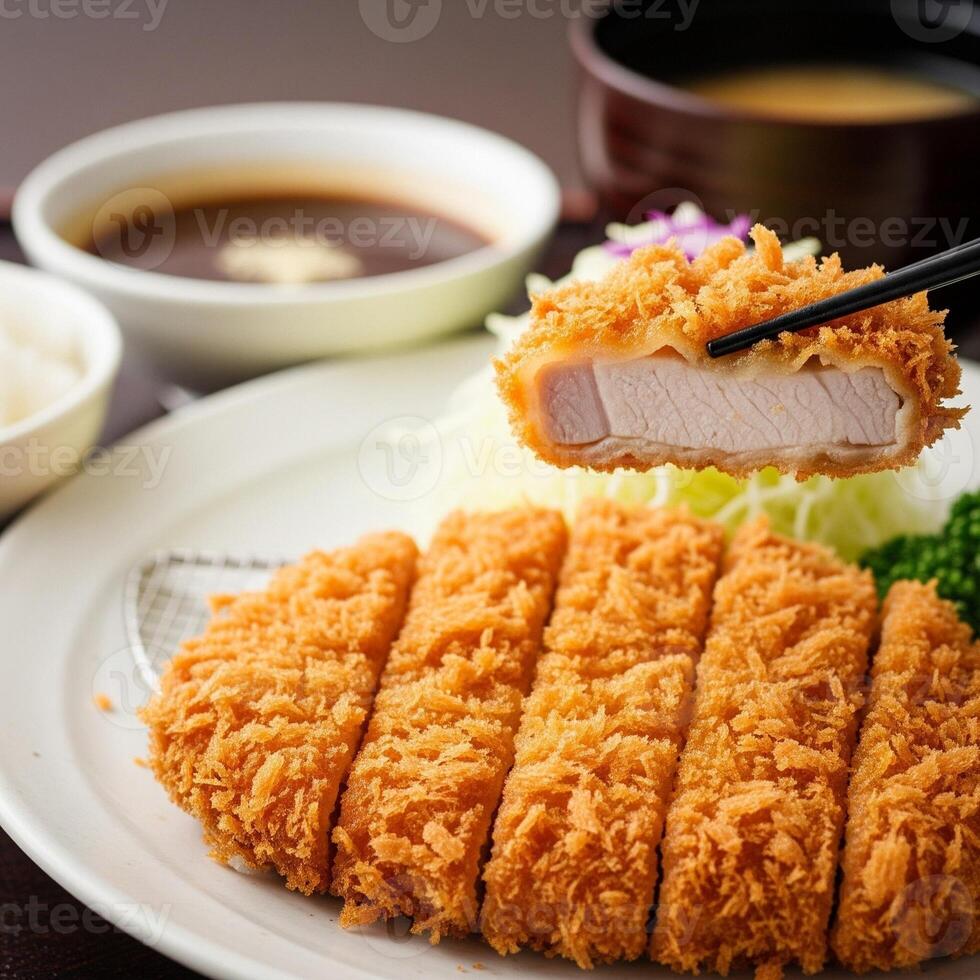 A plate of food with a piece of chicken on it photo