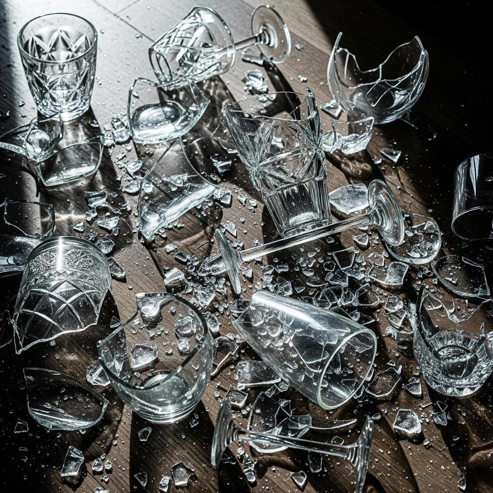 Broken glass on the floor photo