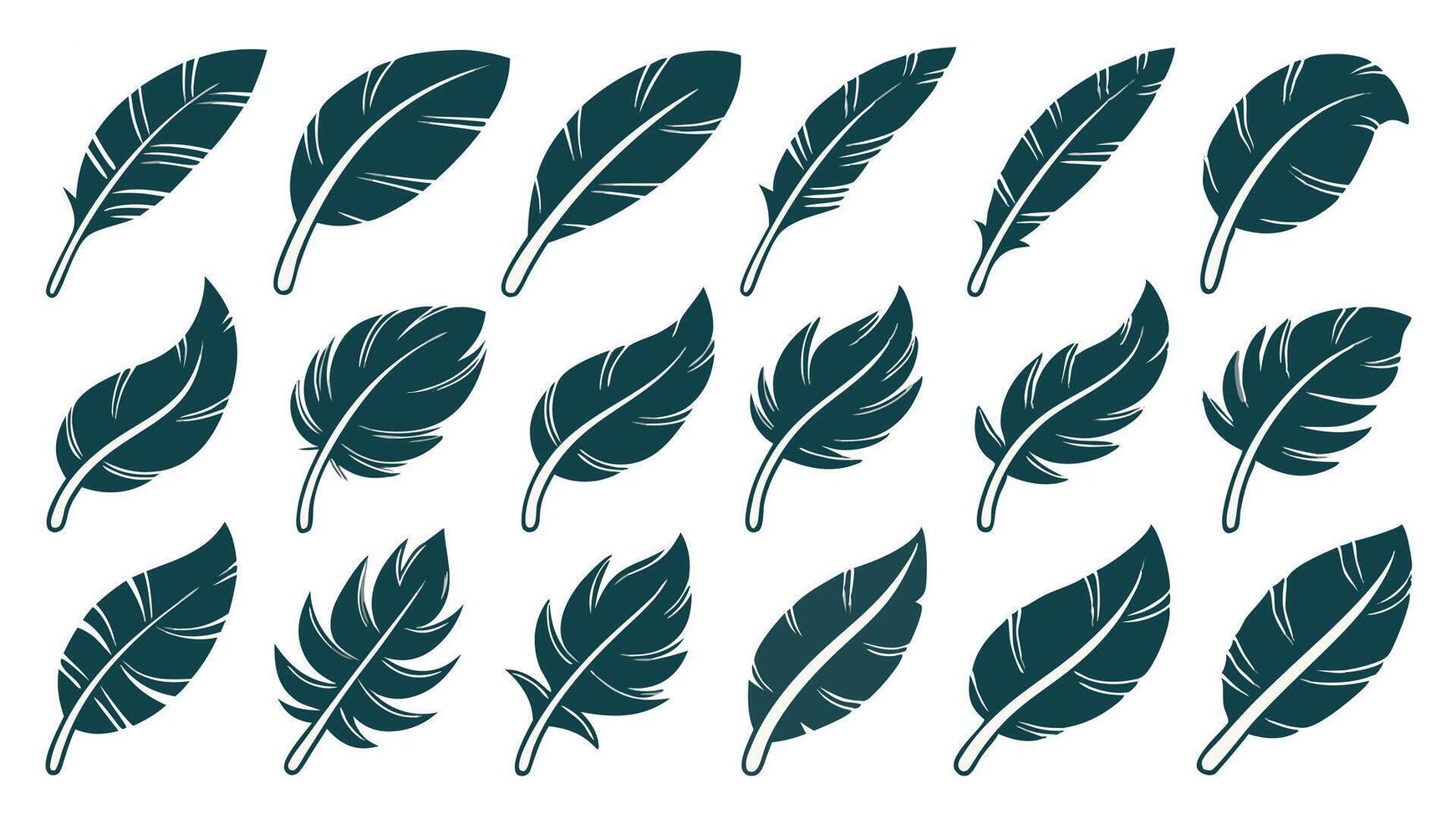 Stylish and Decorative Feather Illustrations Set in Dark Teal for Creative Design Projects vector