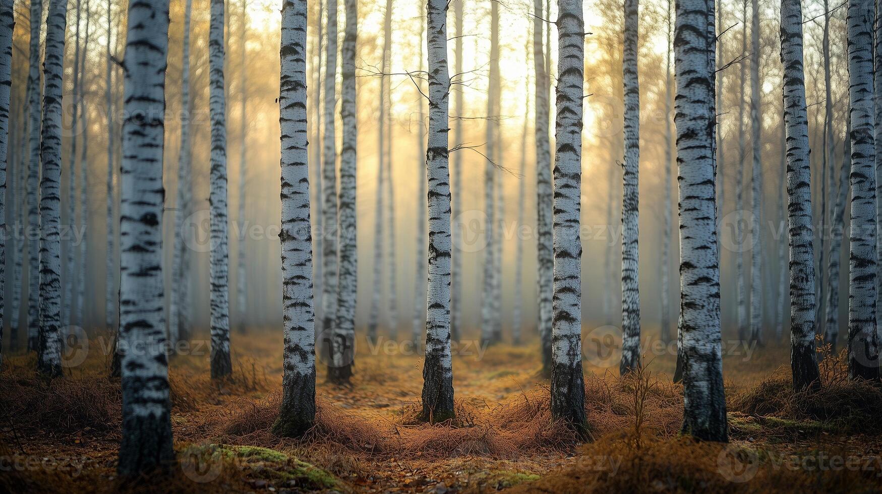 Birch forest in early spring, close-up shot focusing on the repetition of tree trunks as a pattern. 18 photo