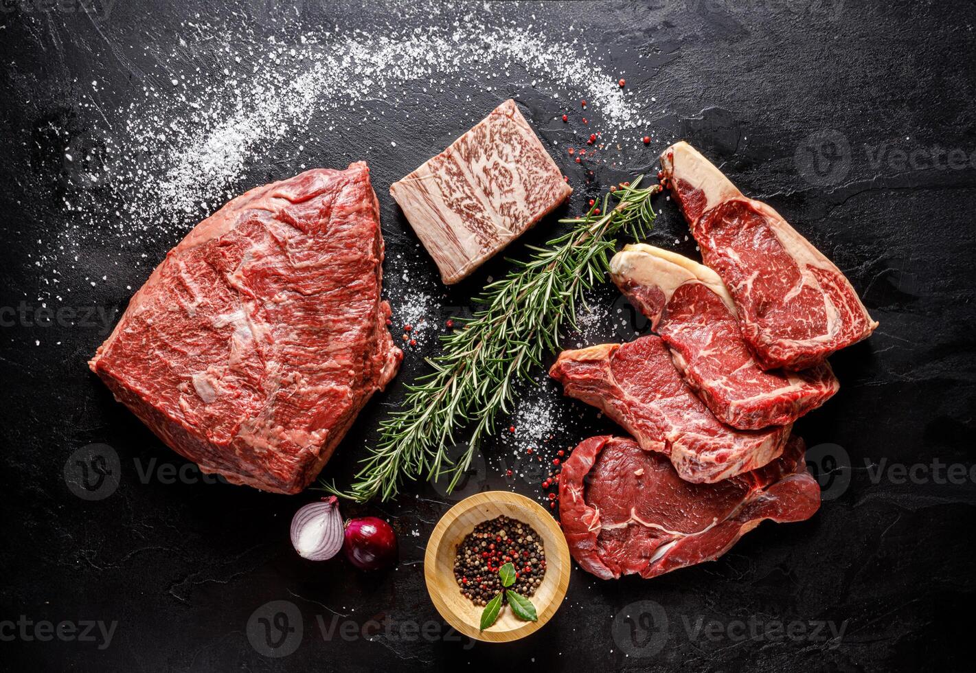 Fresh meat with herbs and spices photo