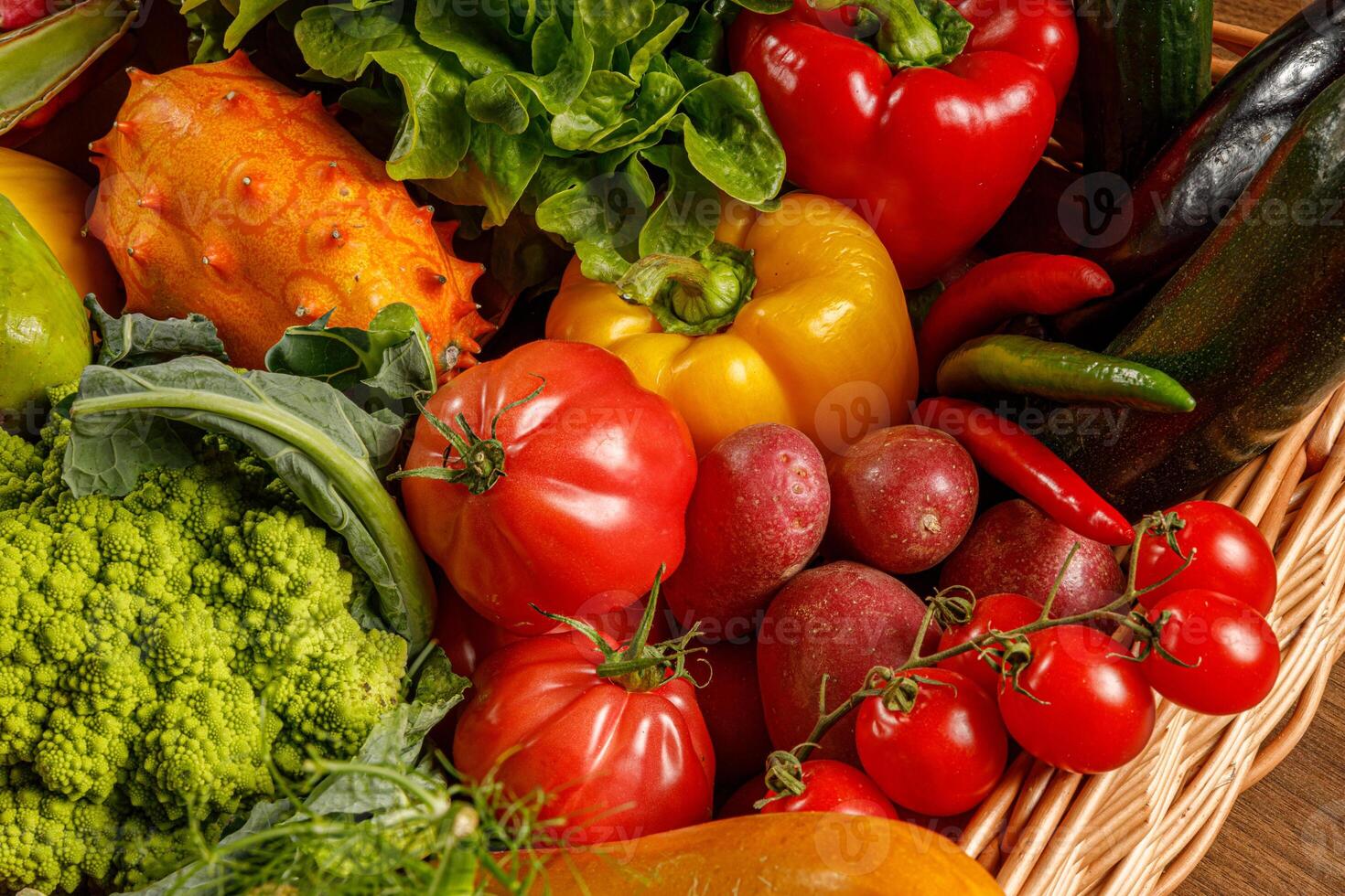 variety of fresh vegetables in basket photo
