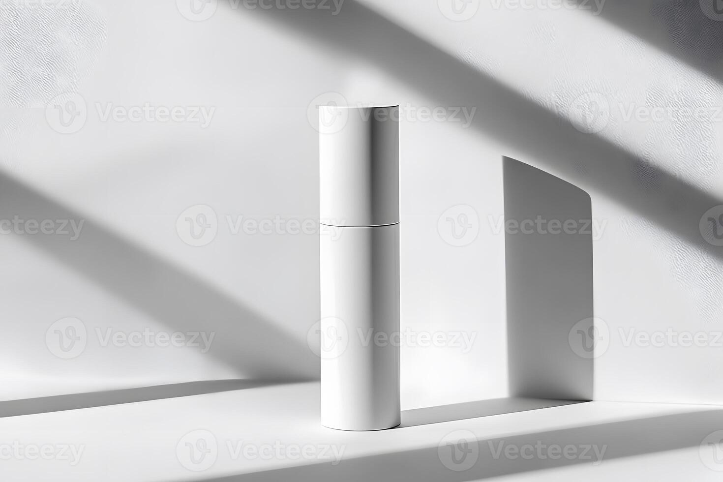 Minimalist White Cosmetic Tube with Dramatic Shadows and Textured Background photo