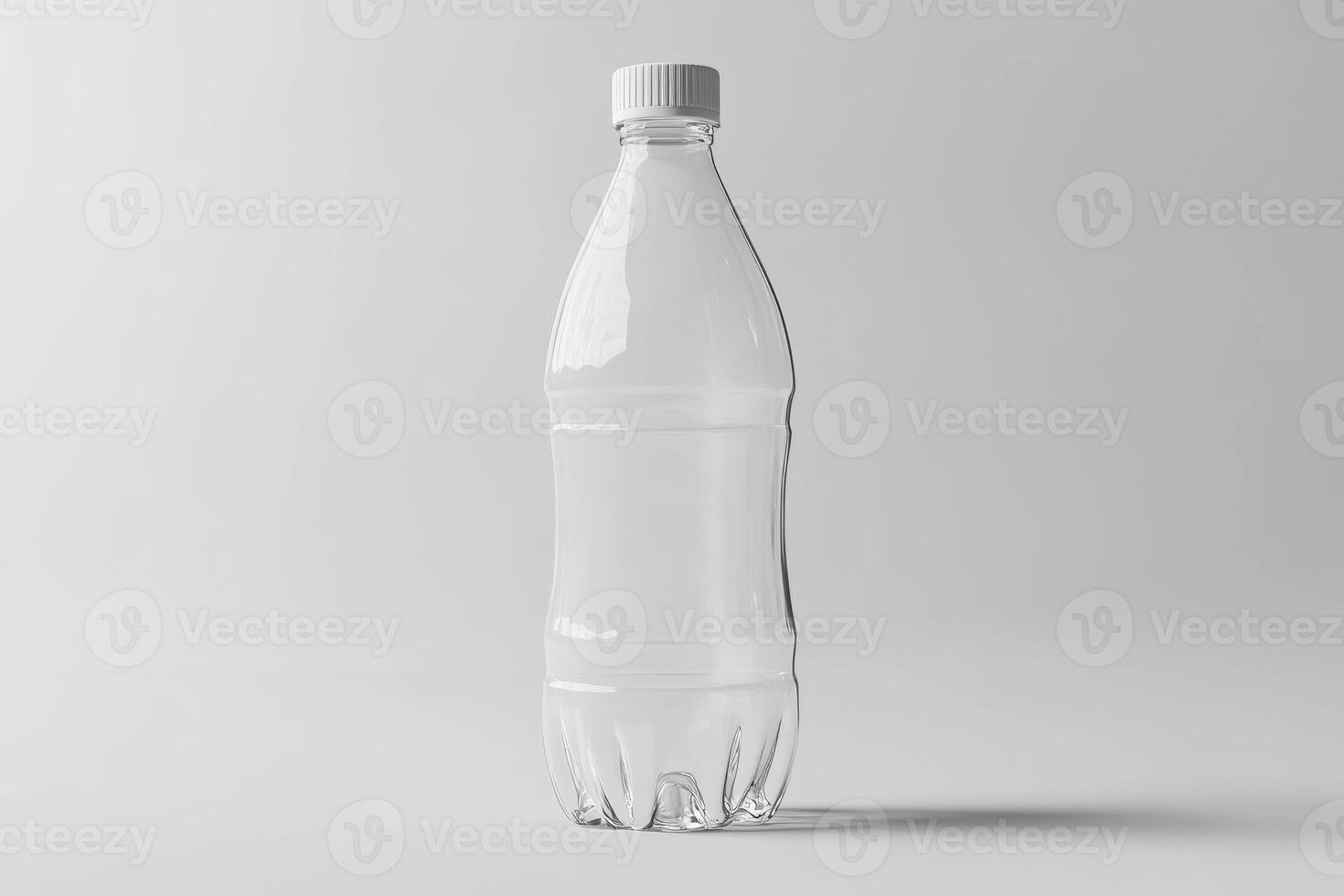 Transparent Plastic Bottle with White Cap on a Plain White Background photo