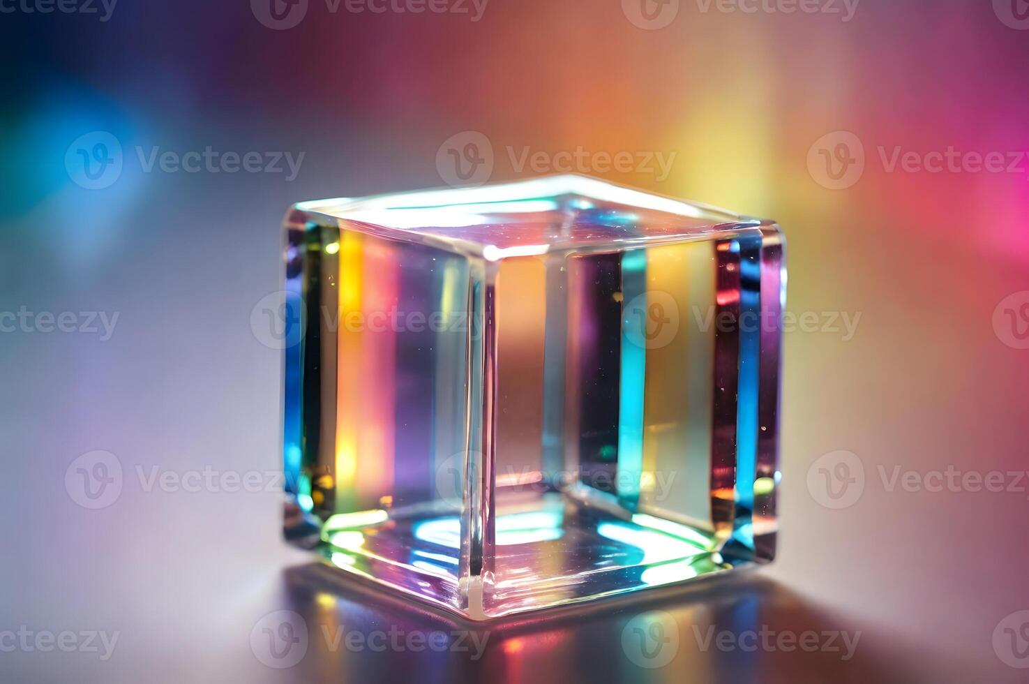 Iridescent Glass Cube on Gradient Background photo