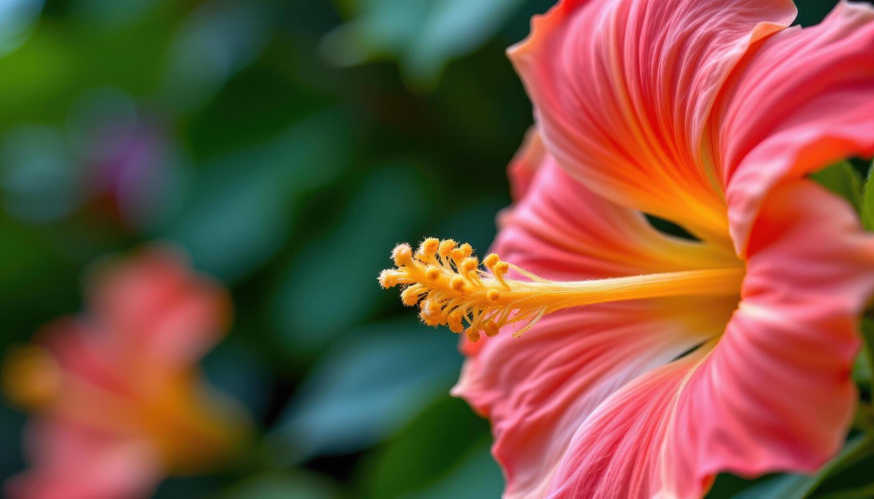close up view of a trumpet vine flower with flared coral petals and yellow throats. photo