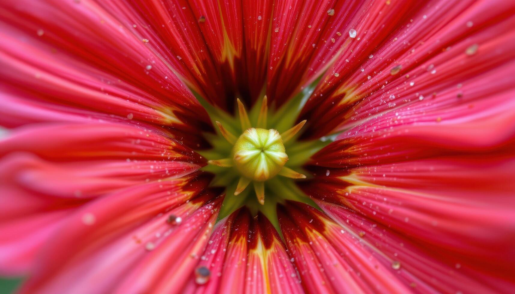 close up view of a scarlet pimpernel flower with vivid red petals and a tiny yellow eye at the center. photo