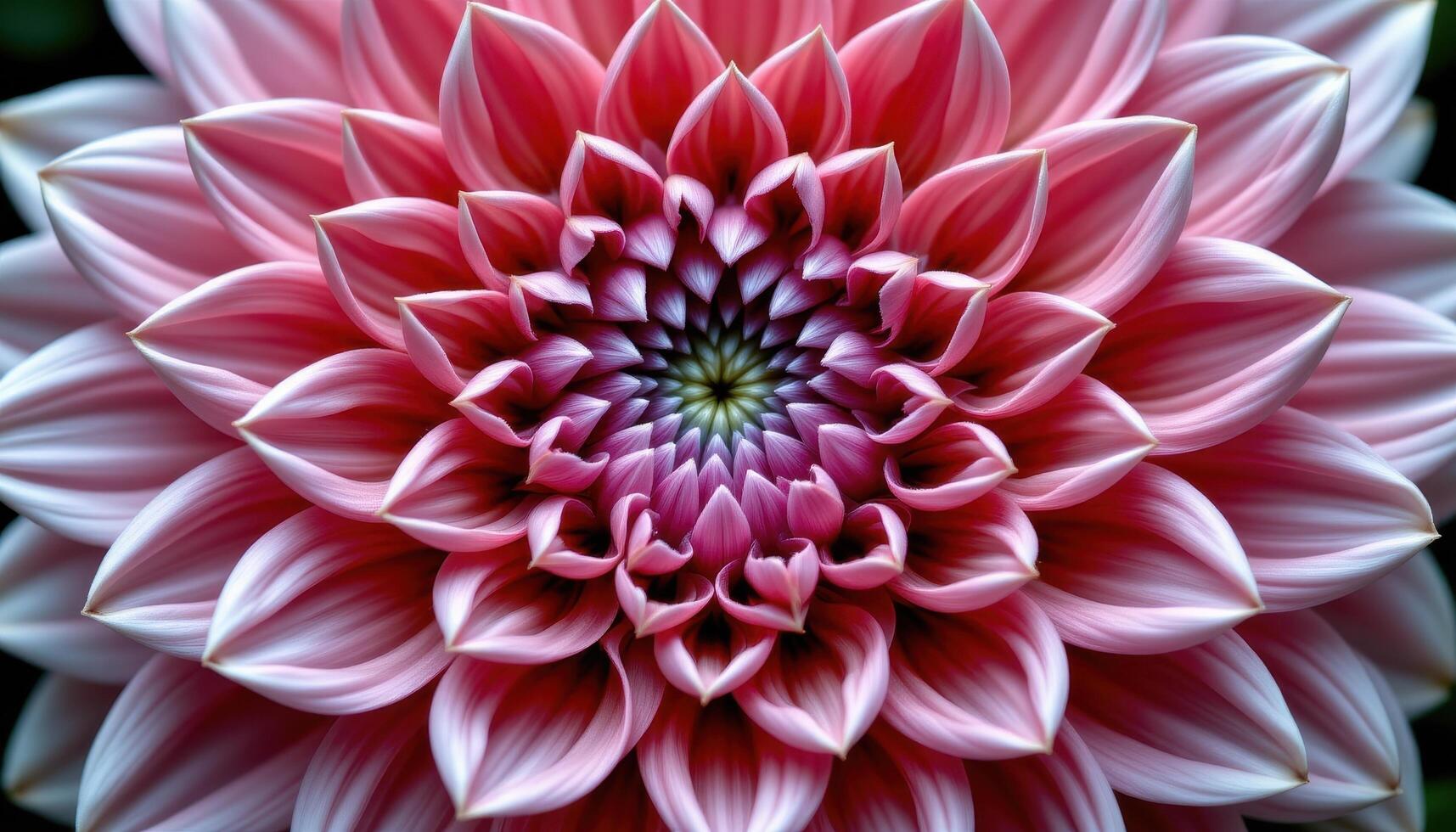 close up view of a chrysanthemum with overlapping petals forming complex mandala like layers. photo