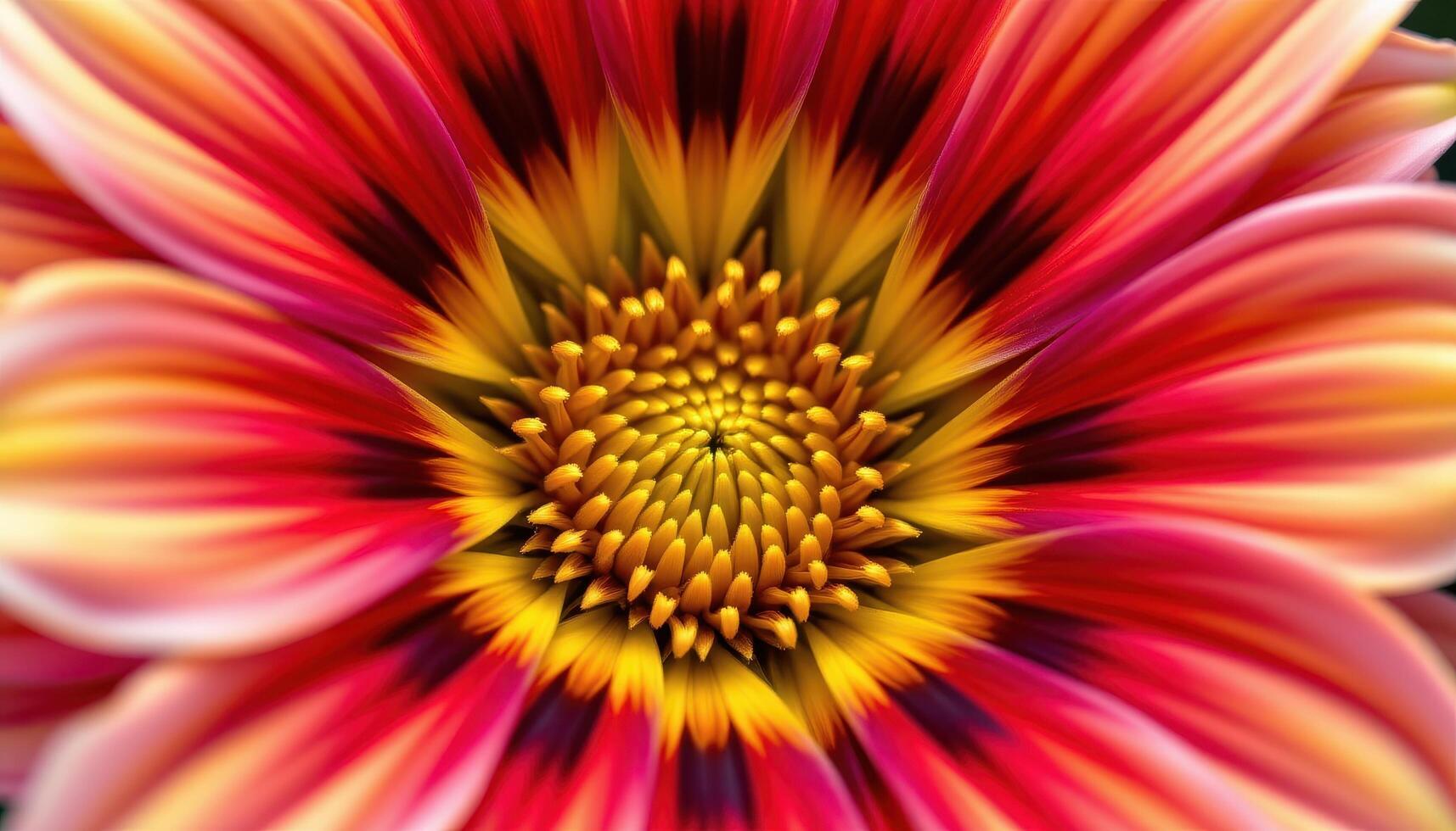 close up view of gazania petals with striped flame patterns in intense warm hues. photo