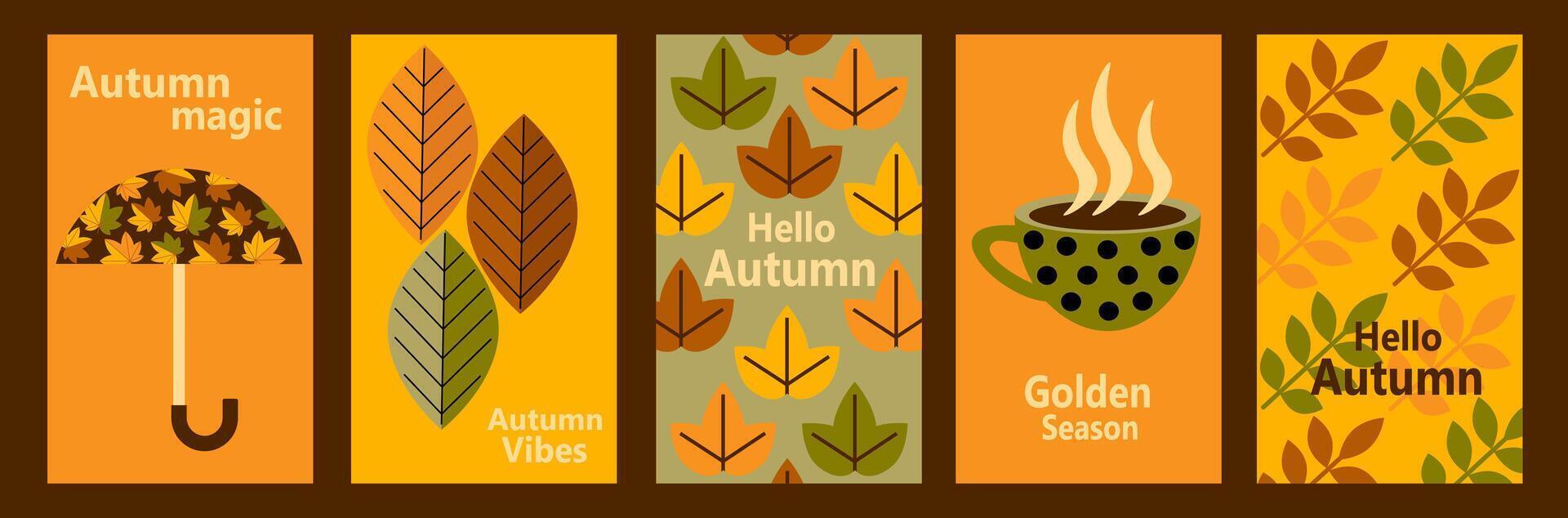 autumn banners set with leaves, coffee cup and umbrella vector