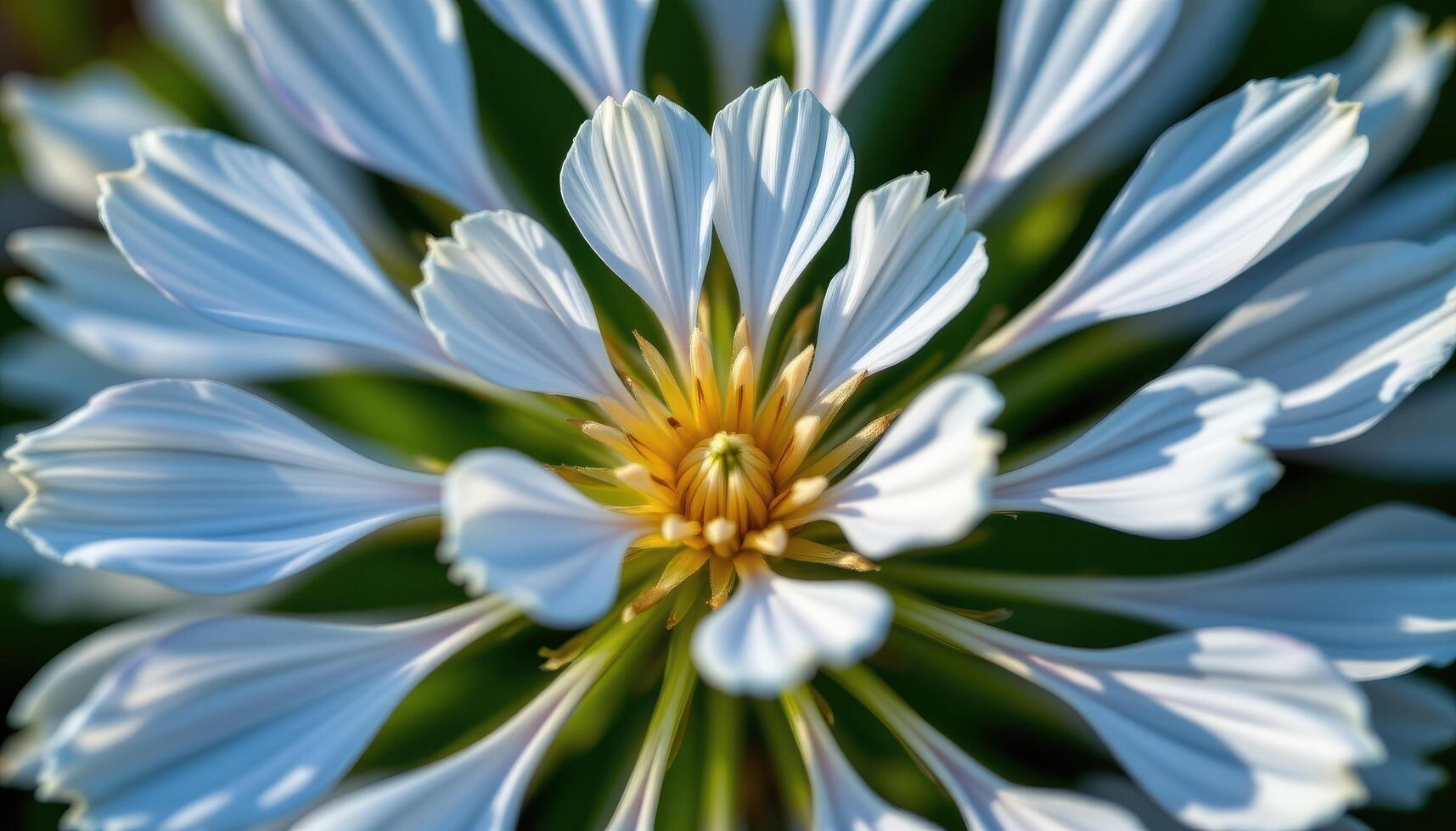 close up view of chicory petals arranged in perfect radial form, glowing pale blue. photo
