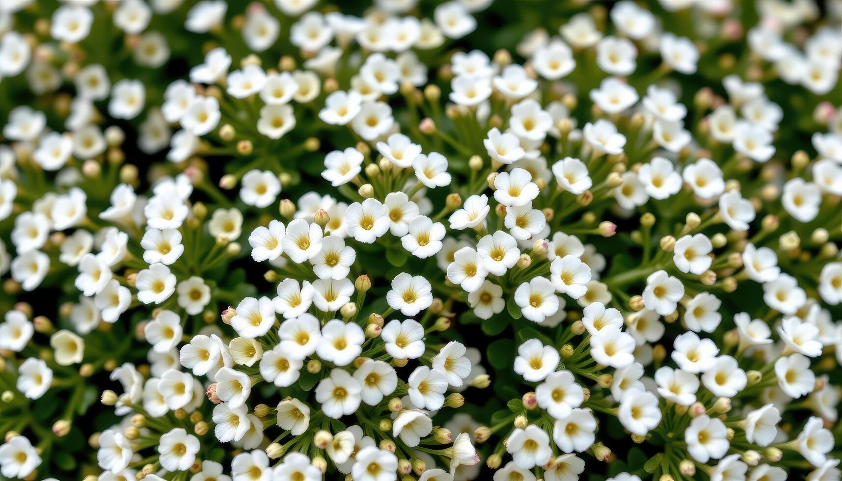 close up view of sweet alyssum, white petaled mats spreading like floral snow. photo