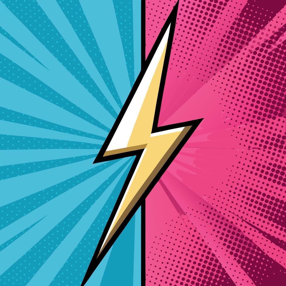 Vibrant pop art comic background with a bold yellow lightning bolt and radial burst patterns vector