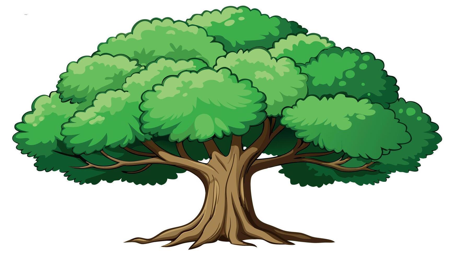 Beautiful cartoon tree with a vibrant green crown and strong roots vector
