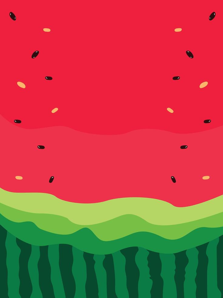 Minimal watermelon background with pulp, seeds, and striped rind pattern in a flat design vector