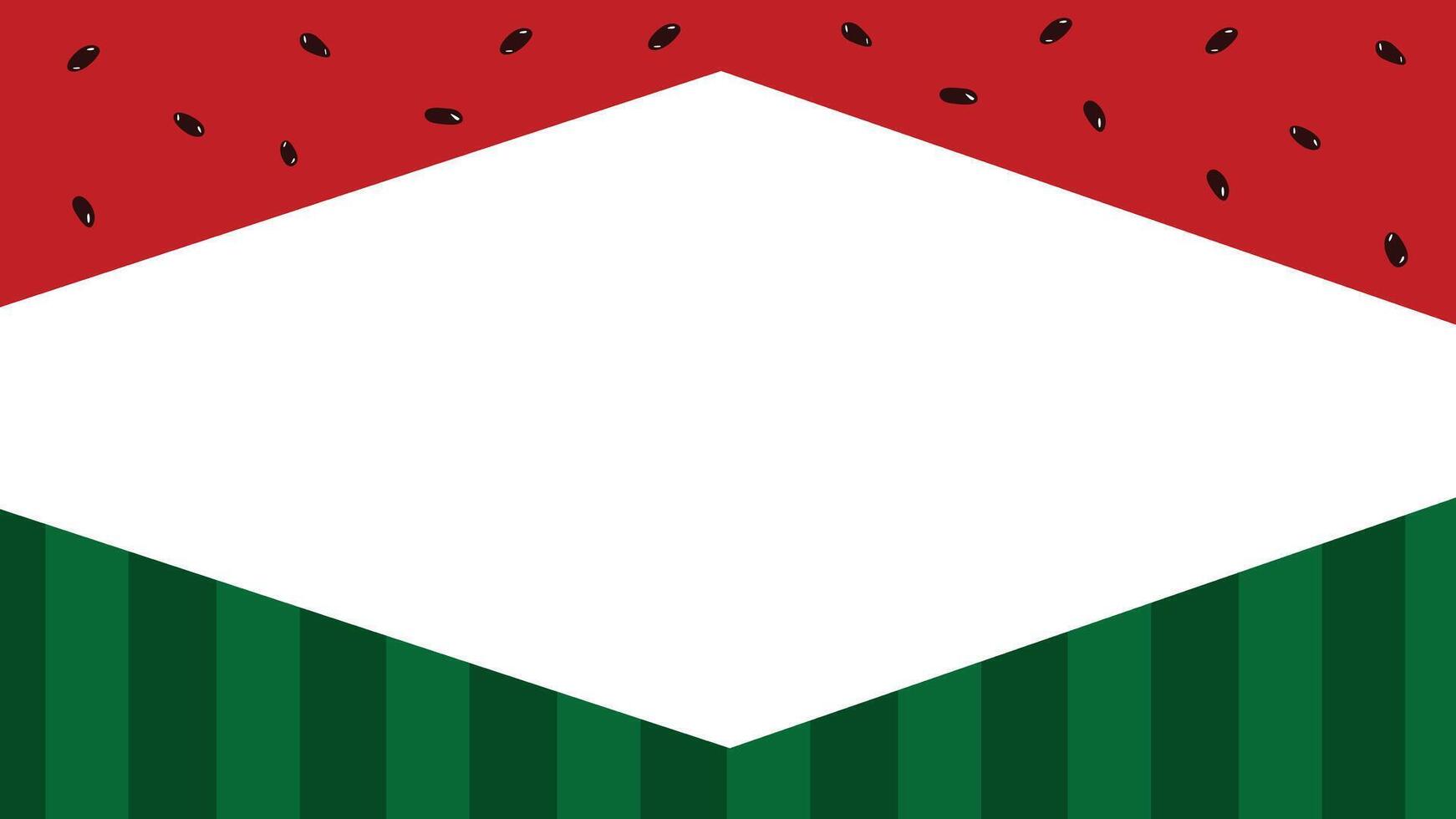 Minimal watermelon border background with pulp, black seeds, and striped rind isolated on a transparent background vector