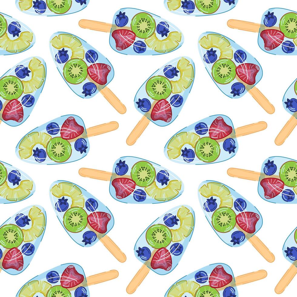 Pattern of colorful fruit popsicles vector
