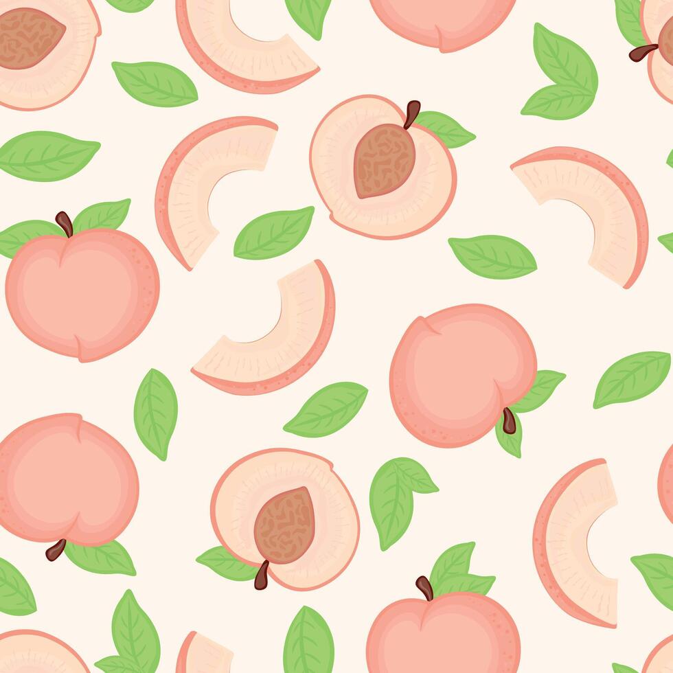 Peach pattern with leaves and slices vector
