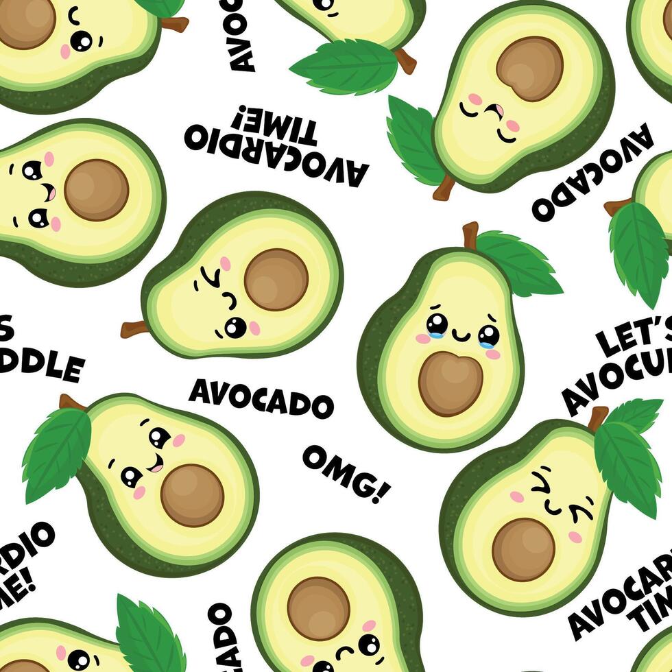 Cute avocado character pattern with expressions vector