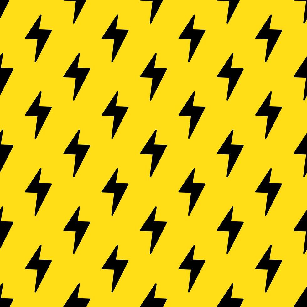 Lightning bolts seamless pattern. Yellow black repeating endless background. vector
