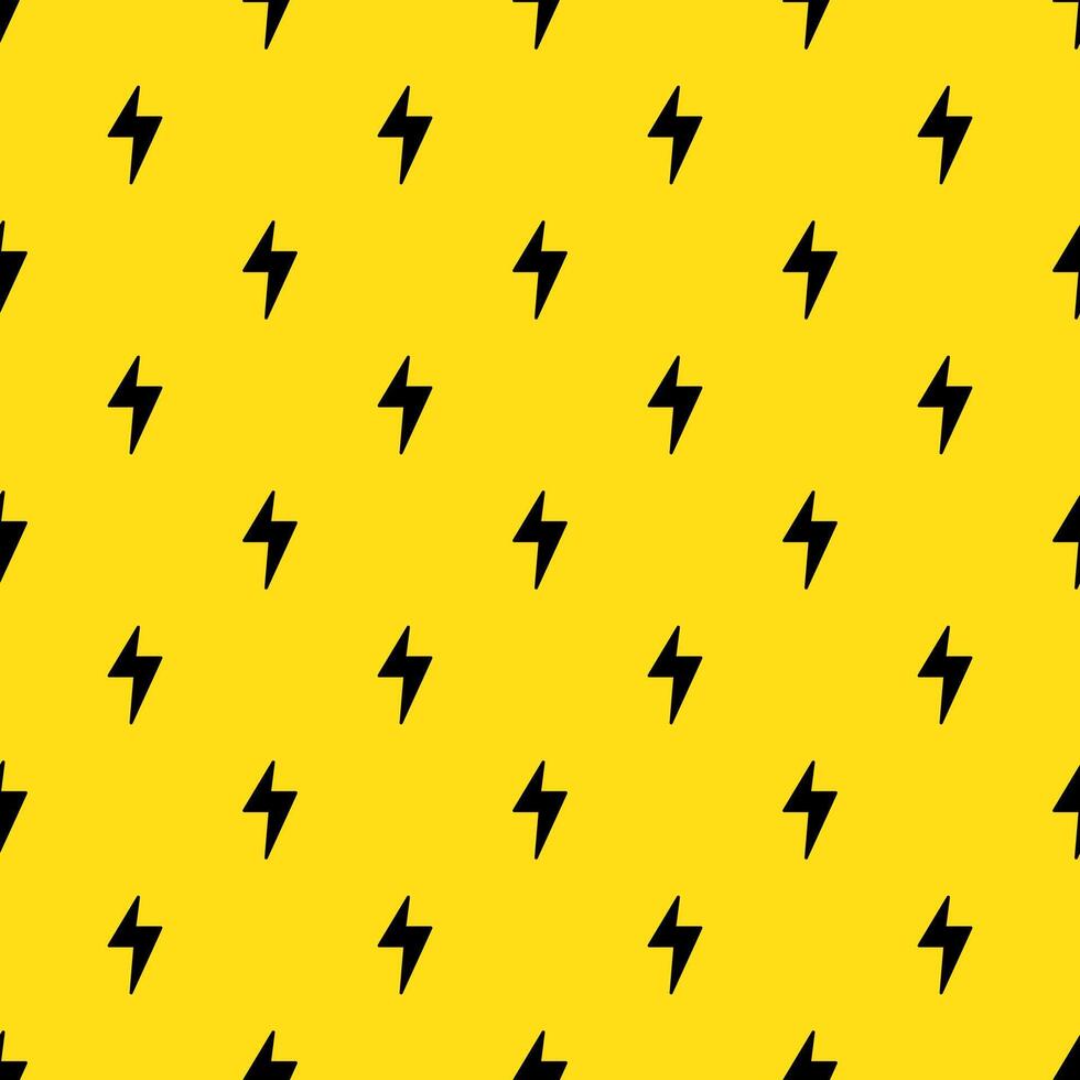 Lightning bolts seamless pattern. Yellow and Black repeating endless background. vector