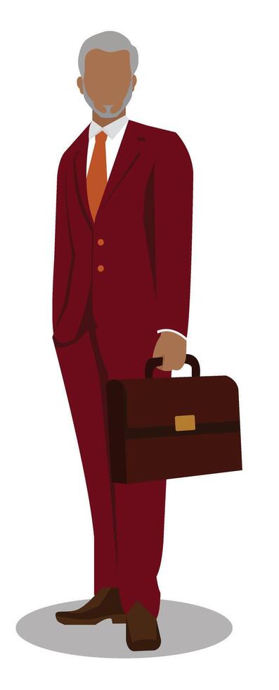 Faceless Indian middle aged with grey hair, beard. Dressed in formal suit, holding a briefcase. The confident posture and modern appearance make him suitable as a banker, businessman, or entrepreneur. vector