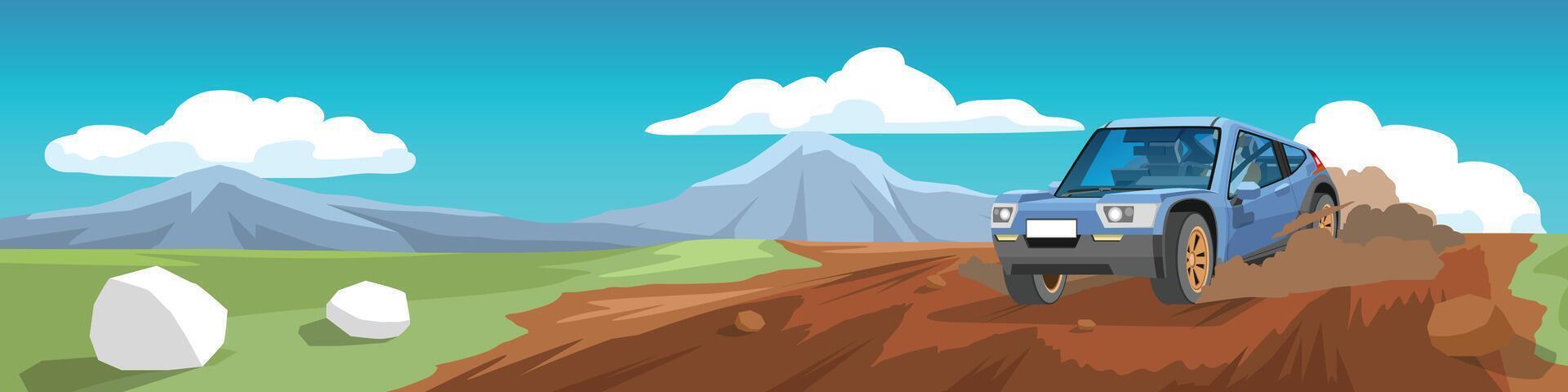 SUV driving off-road in nature vector