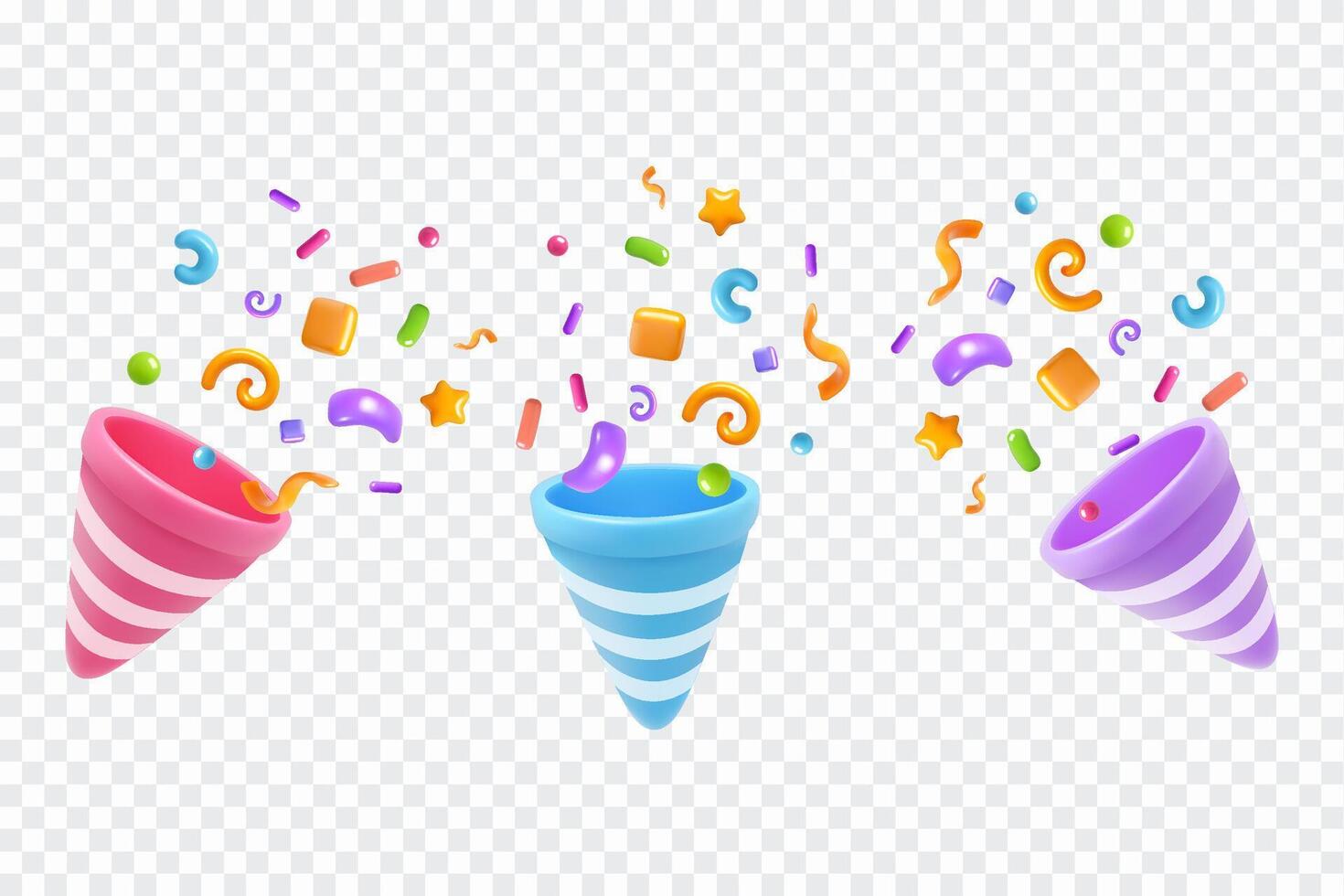 Party hats with confetti and streamers vector