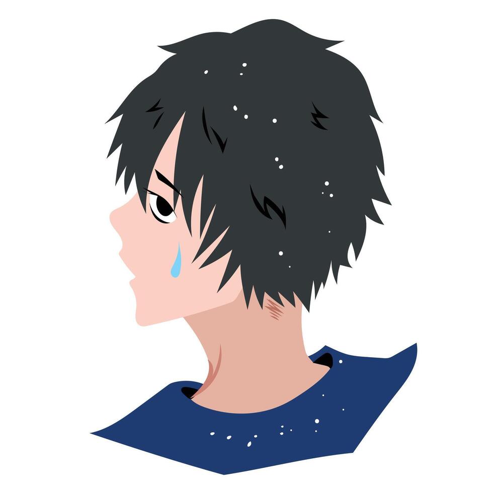 Worried young man with black hair and dandruff problem. Simple flat colorful drawings isolated on square white background. vector