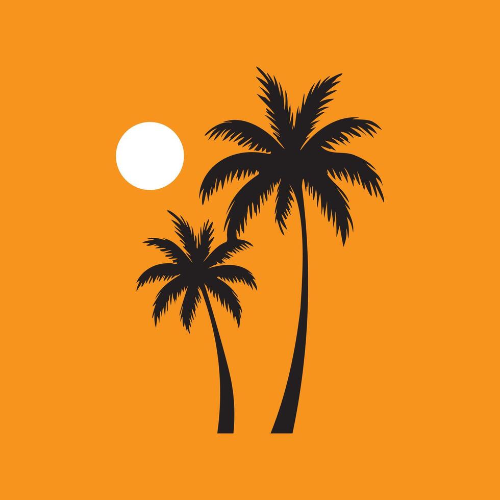 Tropical Sunset Palm Tree Silhouettes on Orange Background. tropical, sunset, or vacation theme vector